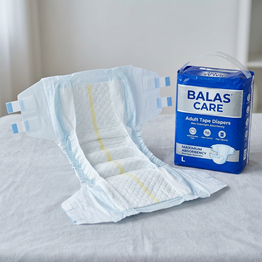 Balas BK 203 Disposable adult Tape diapers packaging and diaper model
