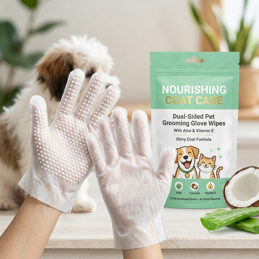 Disposable pet cleaning wipe glove