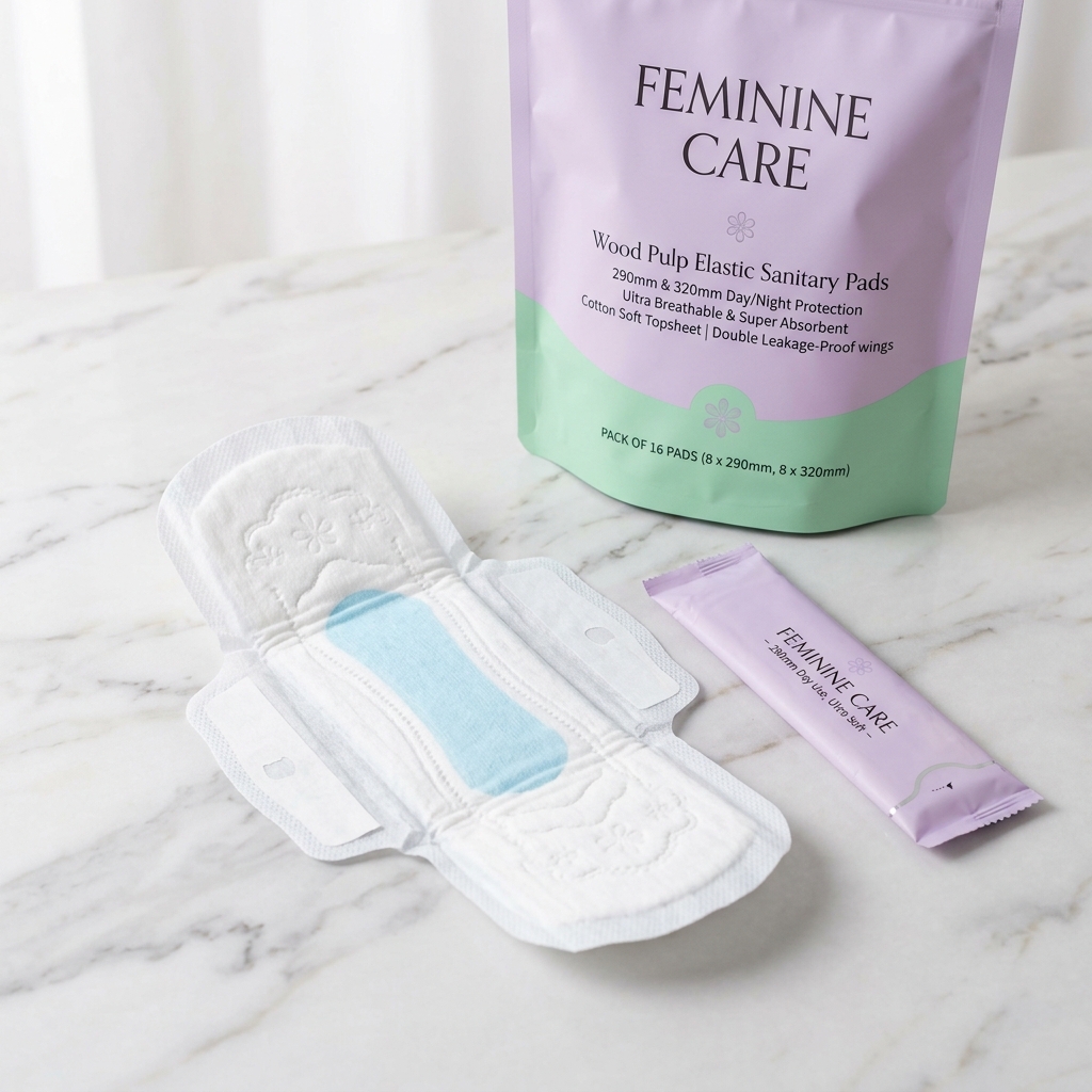 Wood Pulp Elastic Sanitary Pad 290mm frontal view