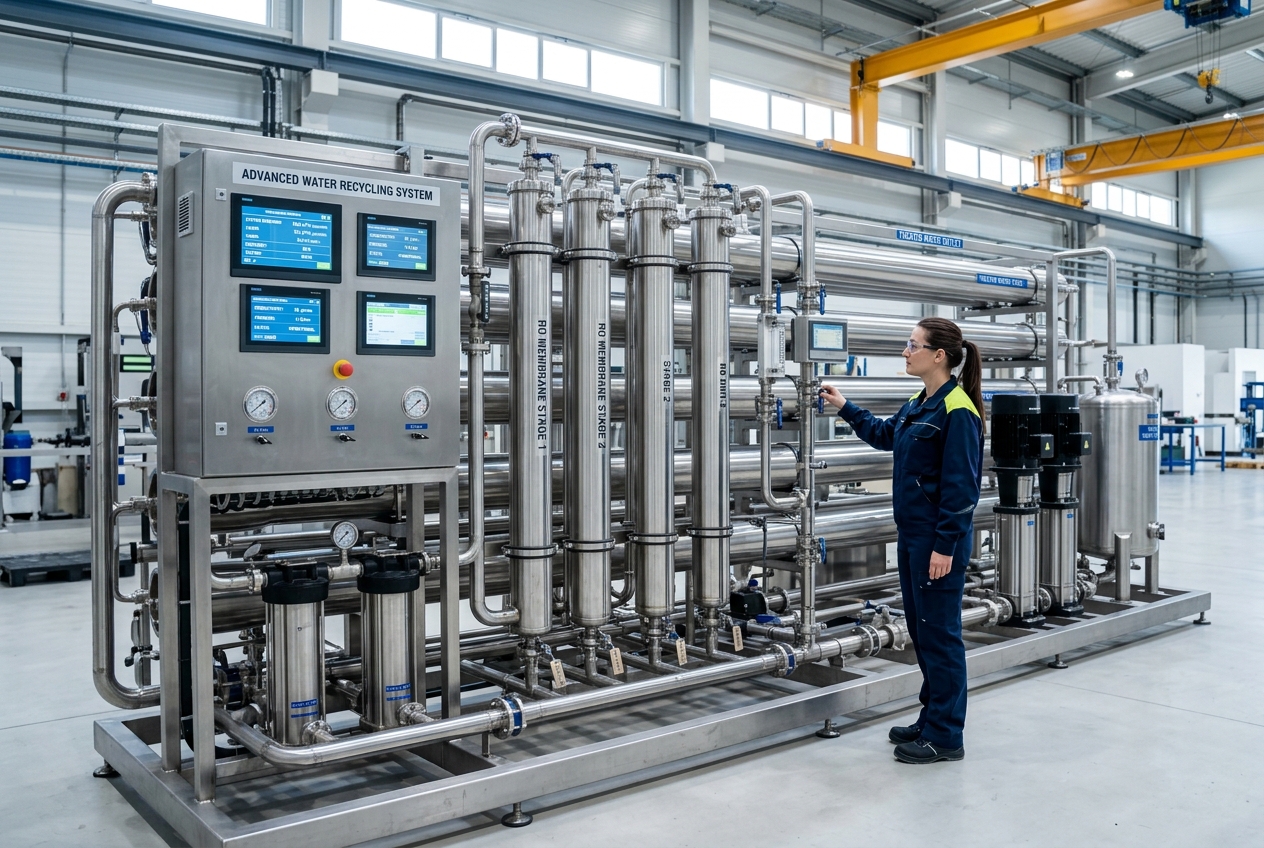 Multi-stage RO water purification plant for non-woven processing