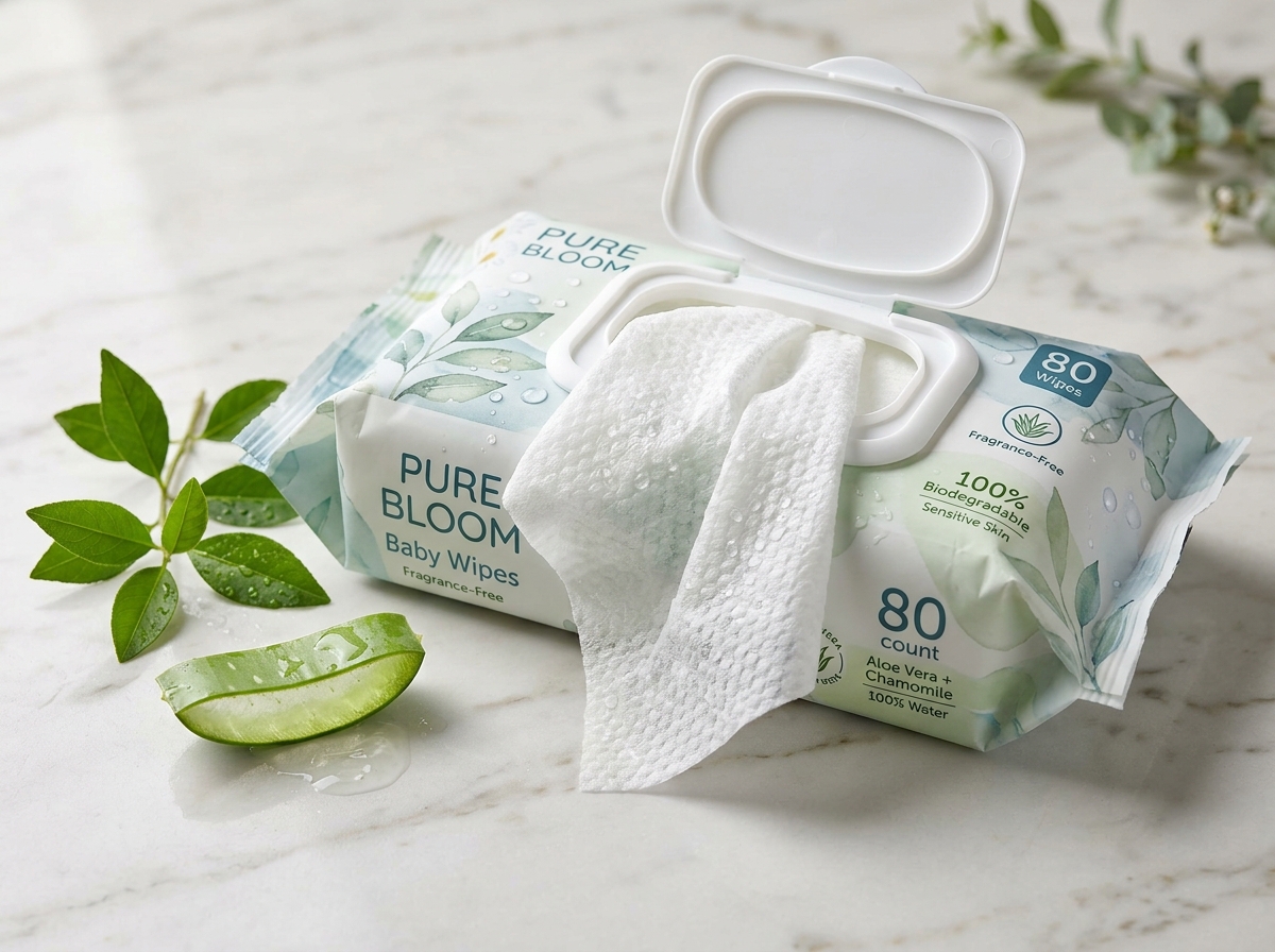 High quality spunlace nonwoven baby wet wipes pack with flip top lid